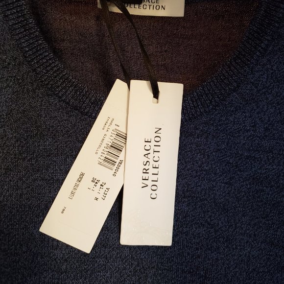 Versace Collection Blue Logo Crewneck Wool Sweater - Picture 3 of 6
